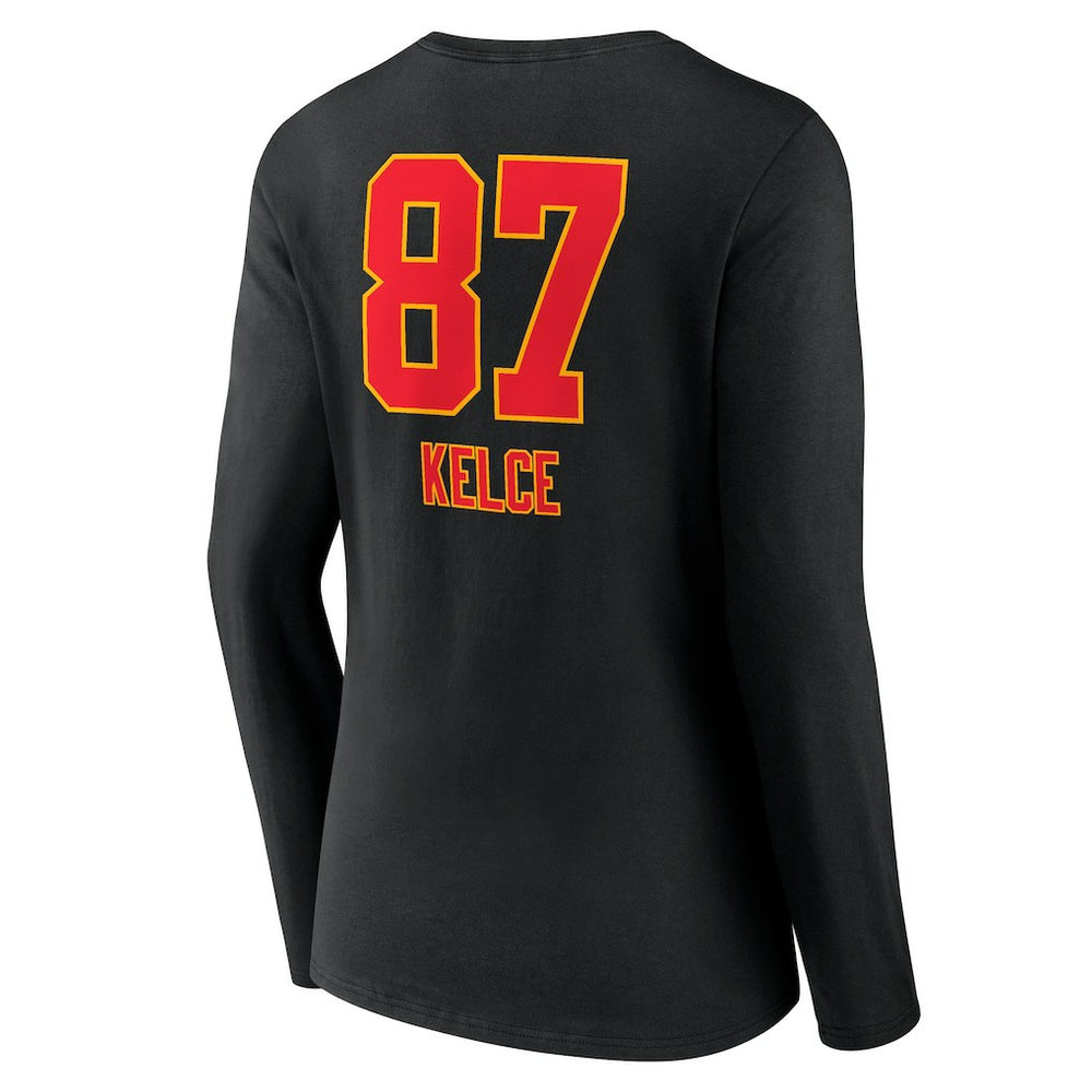 Travis Kelce Kansas City Chiefs Women's Team Wordmark Player Name & Number Long Sleeve V-Neck T-Shirt - Black - NFL