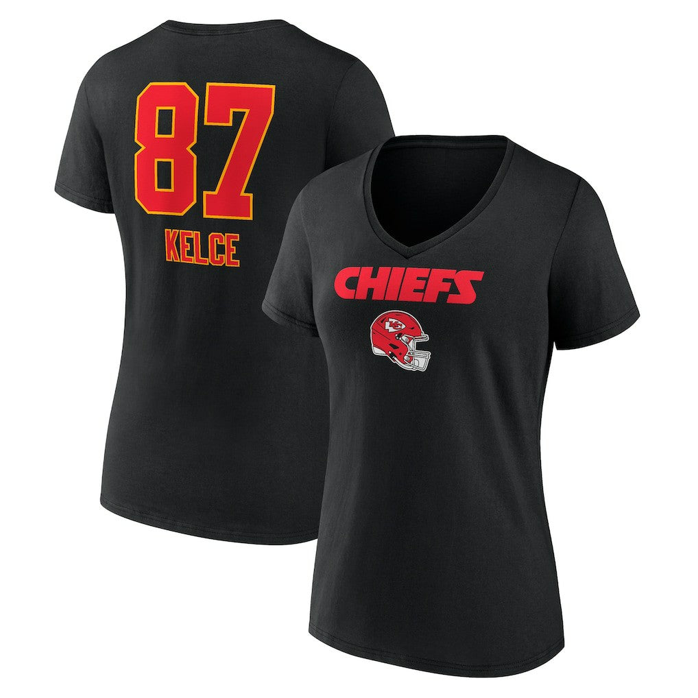 Travis Kelce Kansas City Chiefs Women's Team Wordmark Player Name & Number V-Neck T-Shirt - Black - NFL
