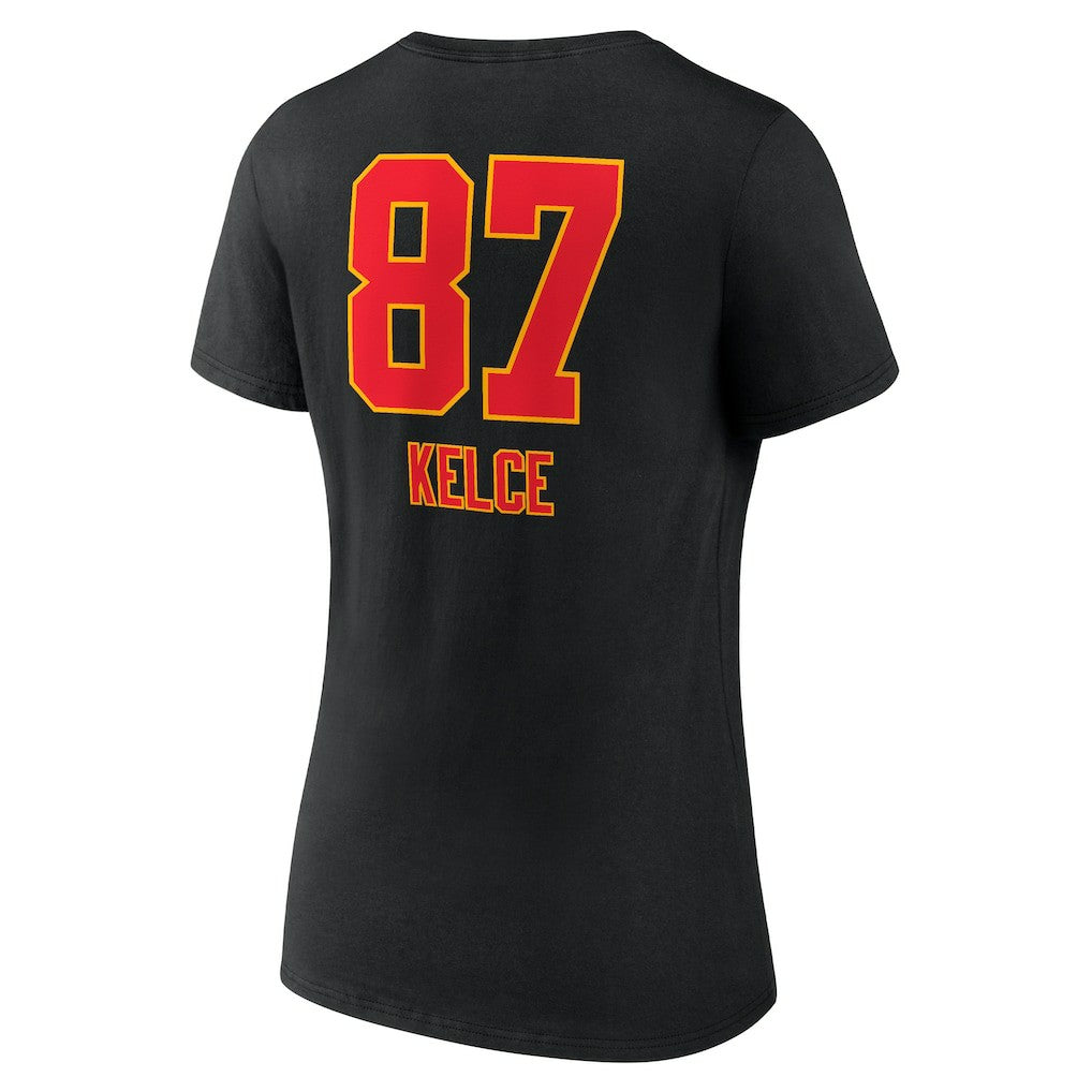 Travis Kelce Kansas City Chiefs Women's Team Wordmark Player Name & Number V-Neck T-Shirt - Black - NFL