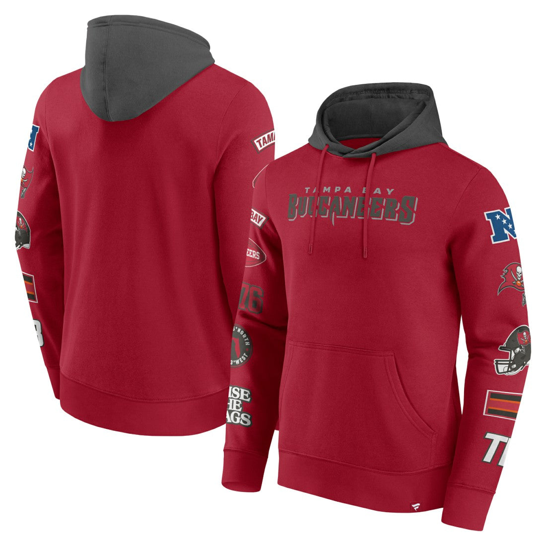 Tampa Bay Buccaneers Patched Out Pullover Hoodie - Red/Pewter - Fanatics
