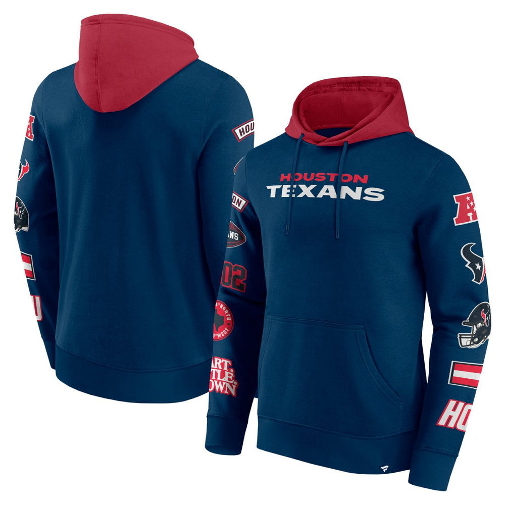 Houston Texans Patched Out Pullover Hoodie - Navy/Cardinal - Fanatics