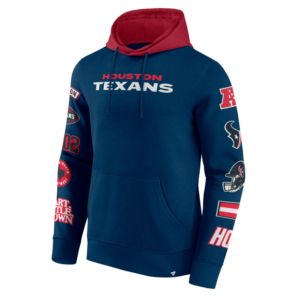 Houston Texans Patched Out Pullover Hoodie - Navy/Cardinal - Fanatics