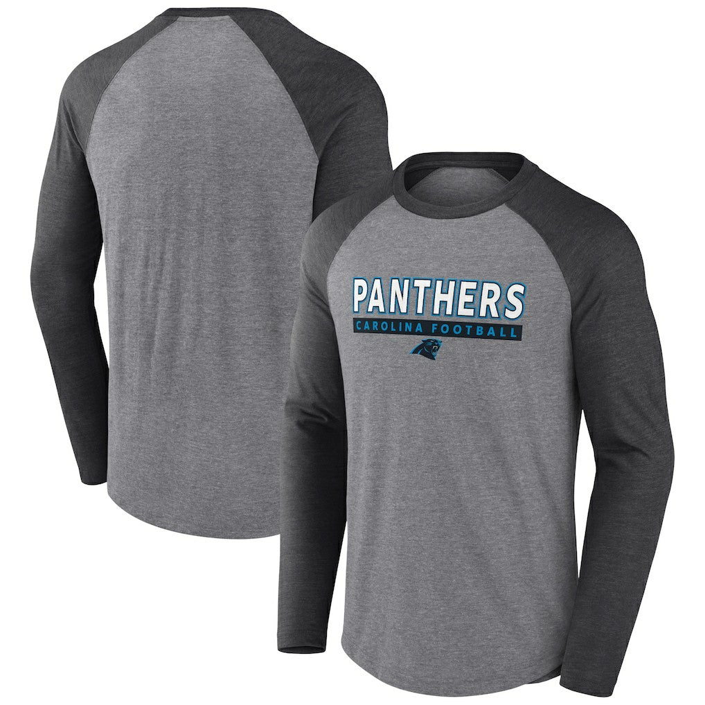 Carolina Panthers Tri-Blend Raglan Long Sleeve T-Shirt - Heather Gray/Charcoal - Fanatics
