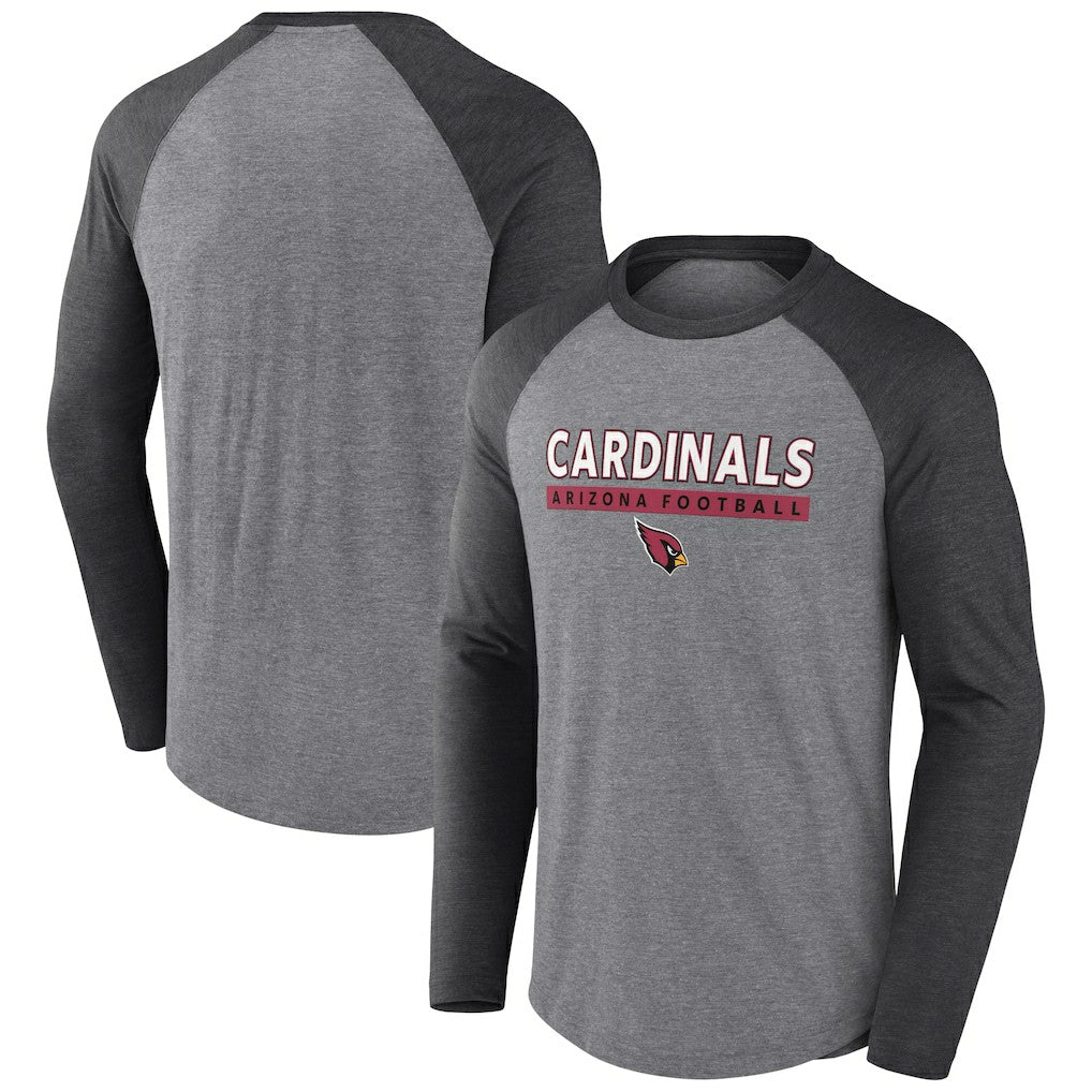 Arizona Cardinals Tri-Blend Raglan Long Sleeve T-Shirt - Heather Gray/Charcoal - Fanatics