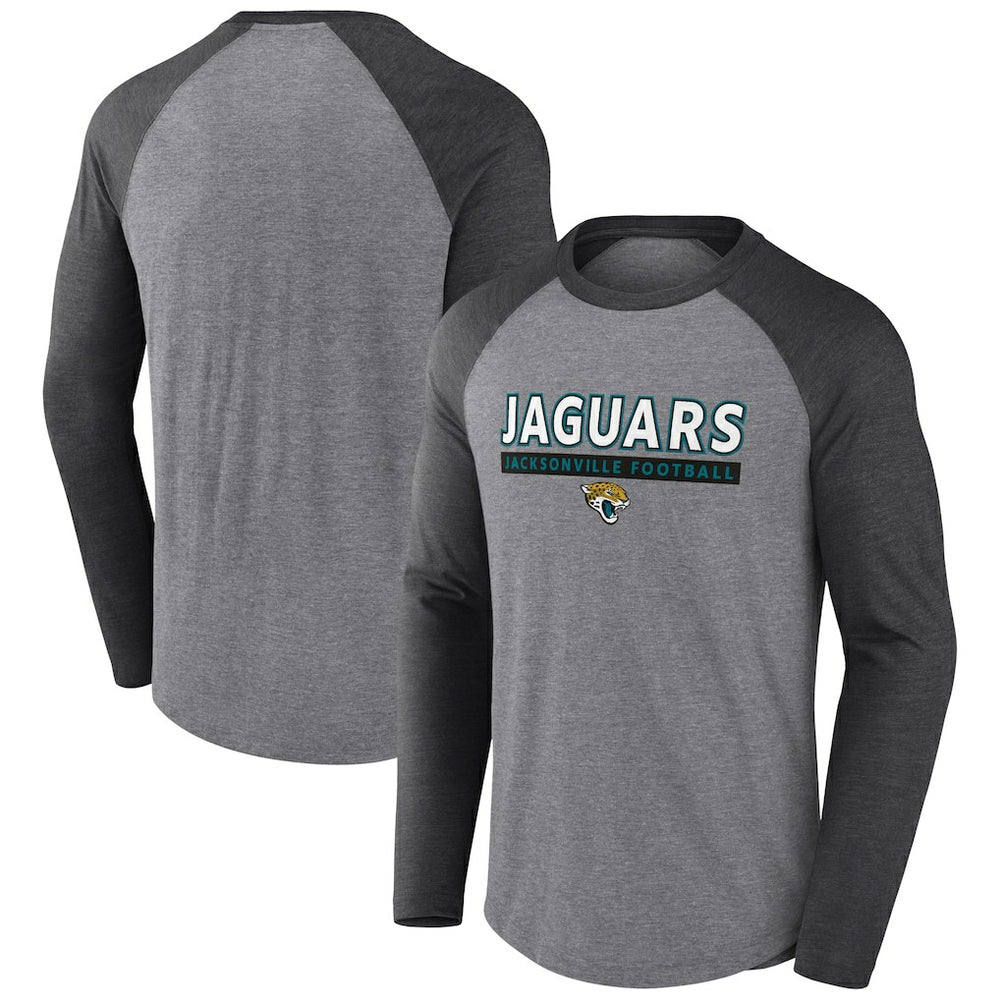 Jacksonville Jaguars Tri-Blend Raglan Long Sleeve T-Shirt - Heather Gray/Charcoal - Fanatics