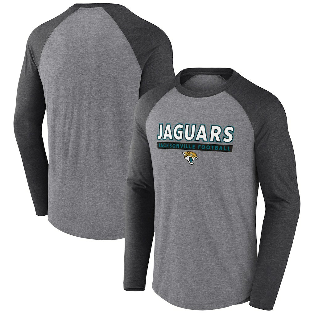 Jacksonville Jaguars Tri-Blend Raglan Long Sleeve T-Shirt - Heather Gray/Charcoal - Fanatics