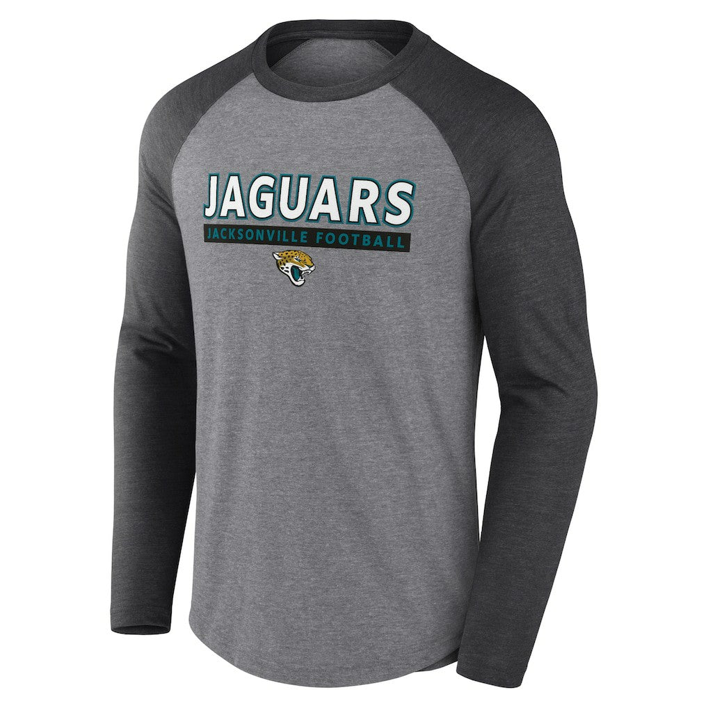 Jacksonville Jaguars Tri-Blend Raglan Long Sleeve T-Shirt - Heather Gray/Charcoal - Fanatics