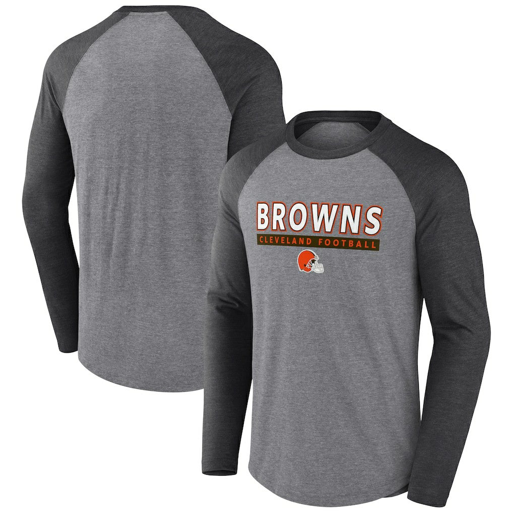 Cleveland Browns Tri-Blend Raglan Long Sleeve T-Shirt - Heather Gray/Charcoal - Fanatics