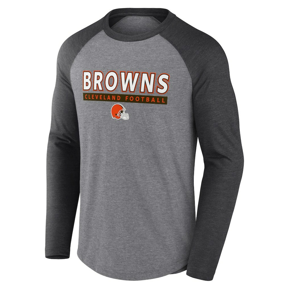 Cleveland Browns Tri-Blend Raglan Long Sleeve T-Shirt - Heather Gray/Charcoal - Fanatics