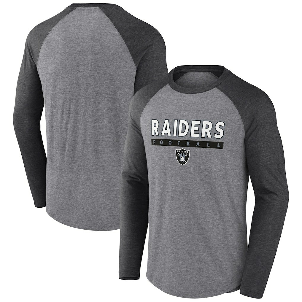 Las Vegas Raiders Tri-Blend Raglan Long Sleeve T-Shirt - Heather Gray/Charcoal - Fanatics