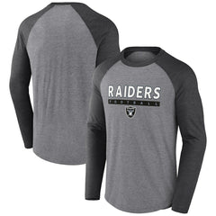 Las Vegas Raiders Tri-Blend Raglan Long Sleeve T-Shirt - Heather Gray/Charcoal - Fanatics