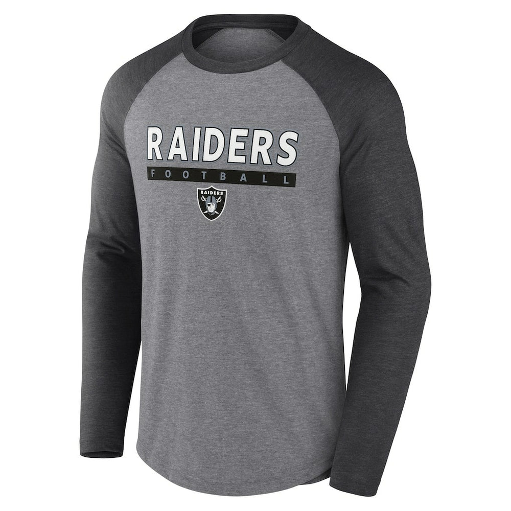 Las Vegas Raiders Tri-Blend Raglan Long Sleeve T-Shirt - Heather Gray/Charcoal - Fanatics