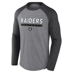 Las Vegas Raiders Tri-Blend Raglan Long Sleeve T-Shirt - Heather Gray/Charcoal - Fanatics