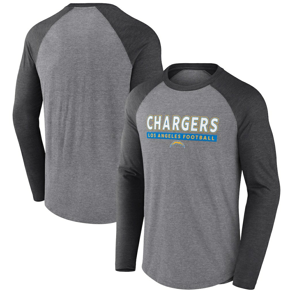 Los Angeles Chargers Tri-Blend Raglan Long Sleeve T-Shirt - Heather Gray/Charcoal - Fanatics