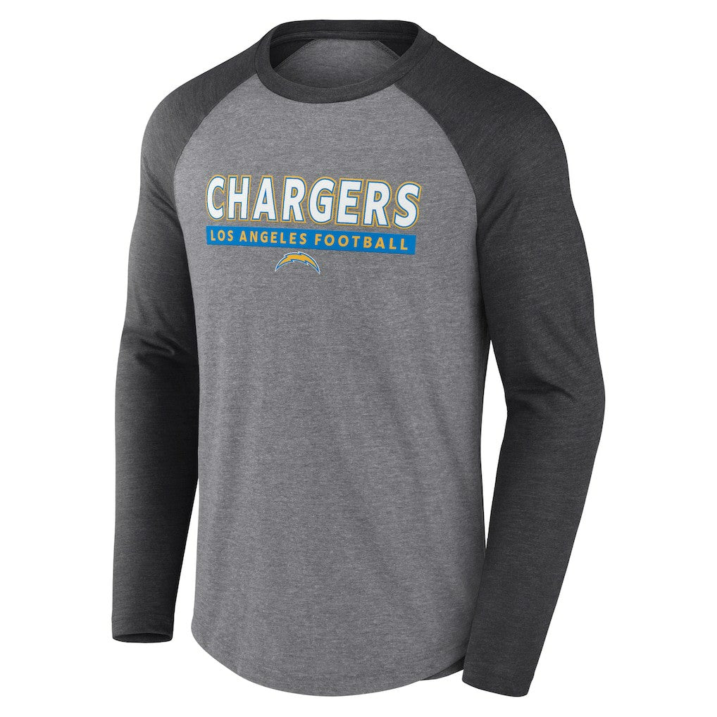 Los Angeles Chargers Tri-Blend Raglan Long Sleeve T-Shirt - Heather Gray/Charcoal - Fanatics