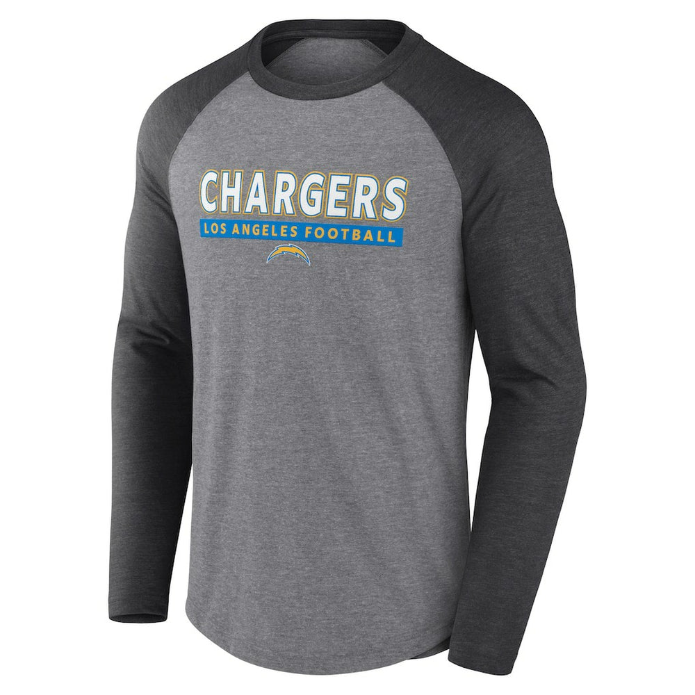 Los Angeles Chargers Tri-Blend Raglan Long Sleeve T-Shirt - Heather Gray/Charcoal - Fanatics