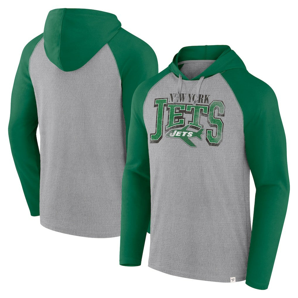New York Jets Under Center Long Sleeve Hoodie T-Shirt - Gray/Kelly Green - Fanatics
