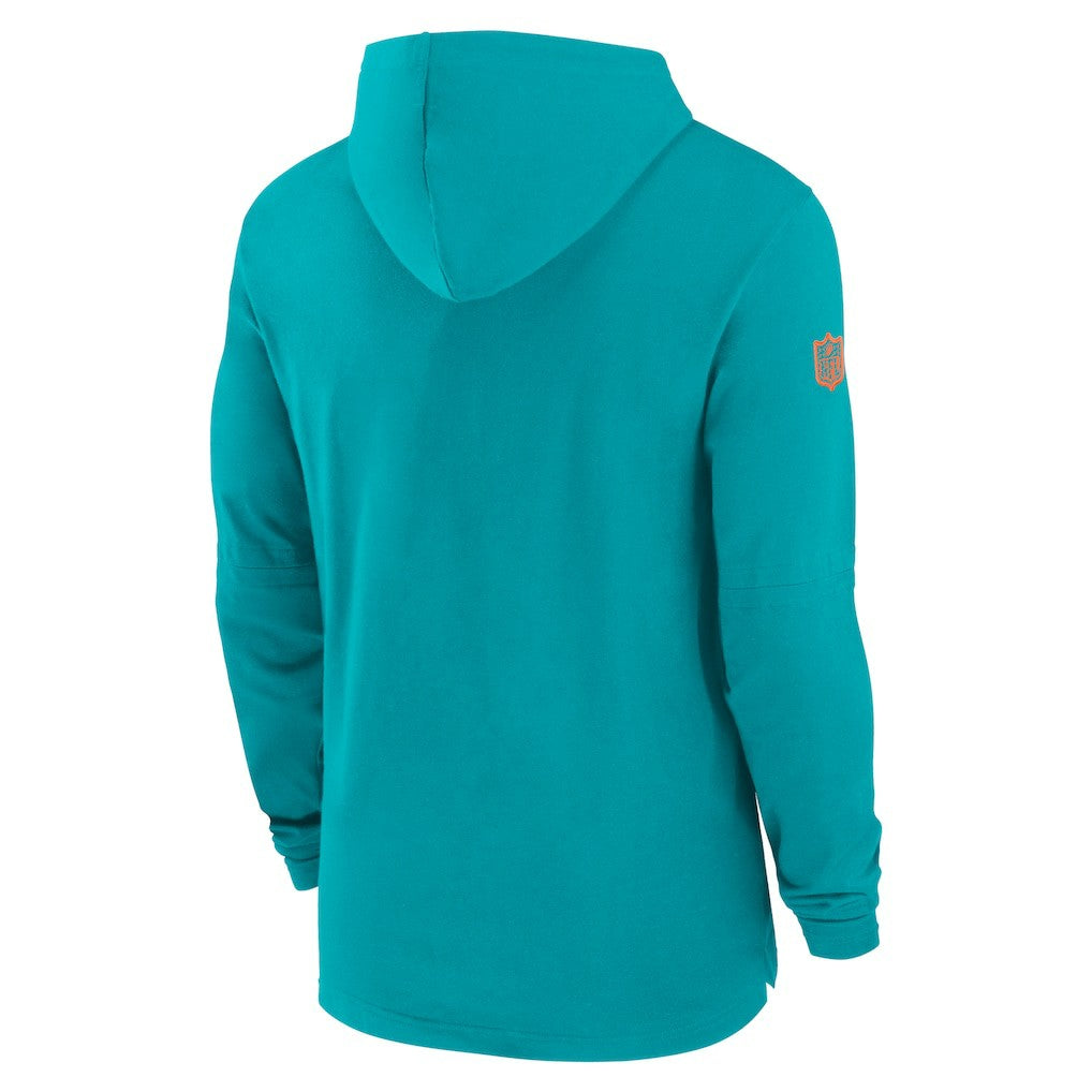 Miami Dolphins 2024/25 Sideline Performance Long Sleeve Hoodie T-Shirt - Aqua - Nike