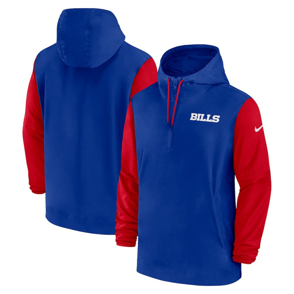 Buffalo Bills 2024/25 Sideline Pre-Game Player 1/2-Zip Hoodie Jacket - Royal/Red - Nike