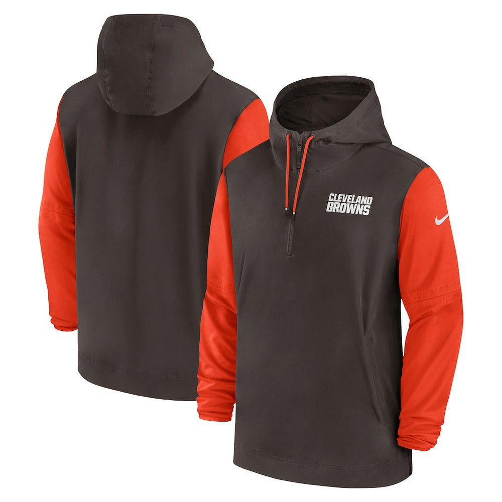 Cleveland Browns 2024/25 Sideline Pre-Game Player 1/2-Zip Hoodie Jacket - Brown/Orange - Nike