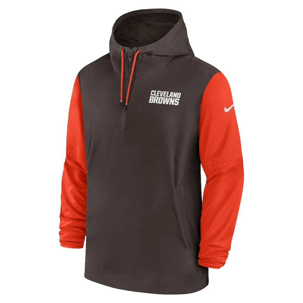 Cleveland Browns 2024/25 Sideline Pre-Game Player 1/2-Zip Hoodie Jacket - Brown/Orange - Nike