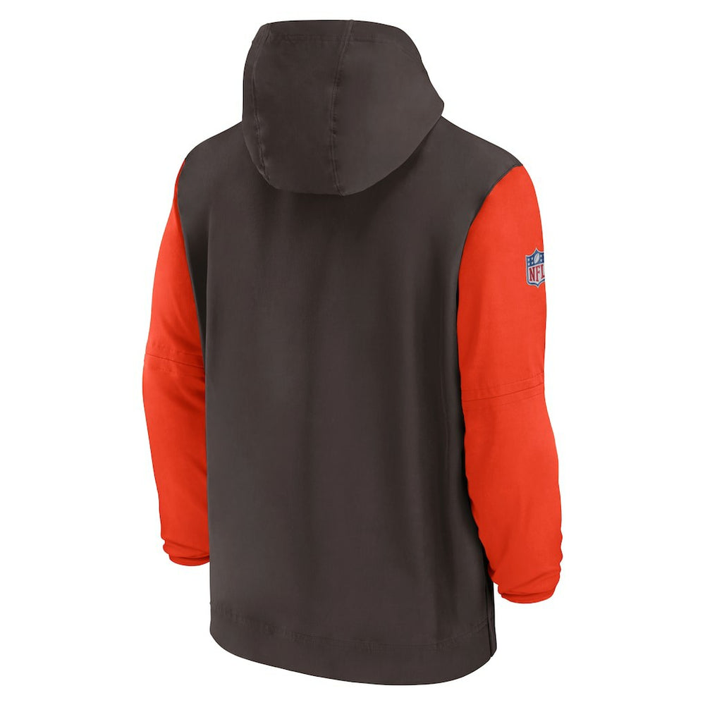Cleveland Browns 2024/25 Sideline Pre-Game Player 1/2-Zip Hoodie Jacket - Brown/Orange - Nike
