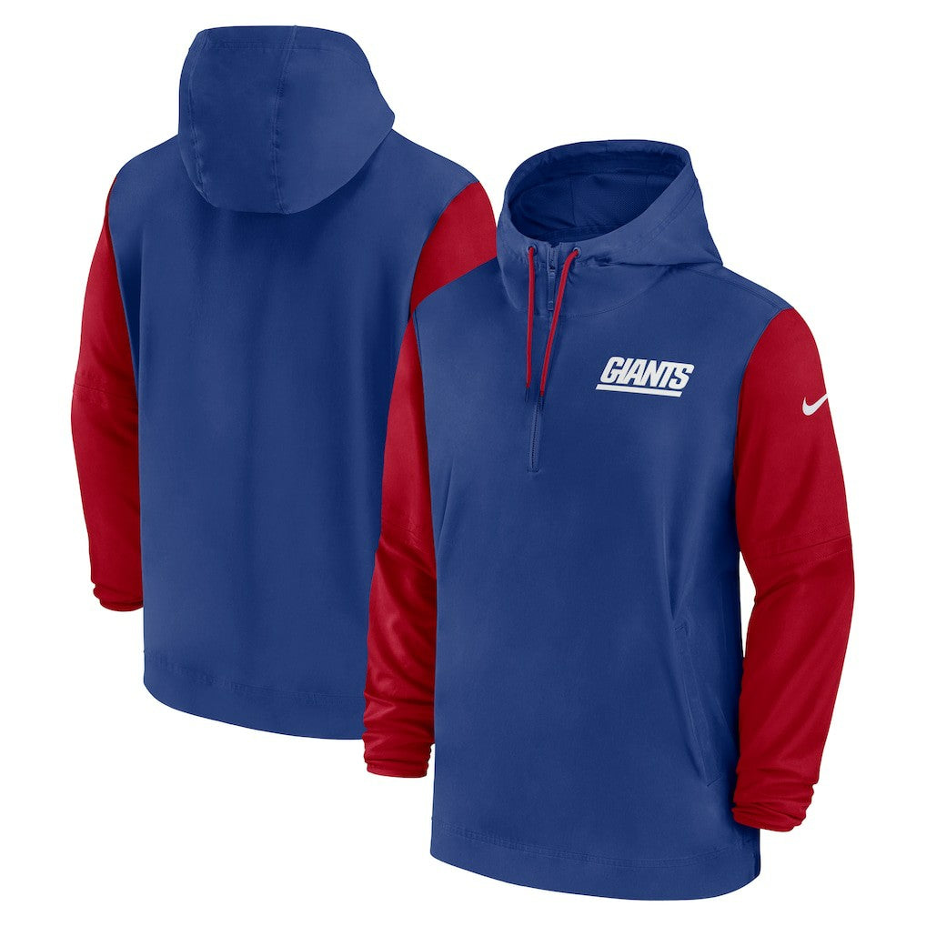 New York Giants 2024/25 Sideline Pre-Game Player 1/2-Zip Hoodie Jacket - Royal/Red - Nike