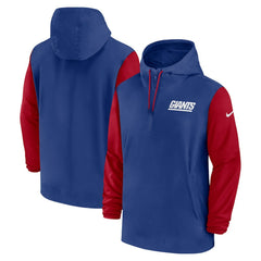New York Giants 2024/25 Sideline Pre-Game Player 1/2-Zip Hoodie Jacket - Royal/Red - Nike