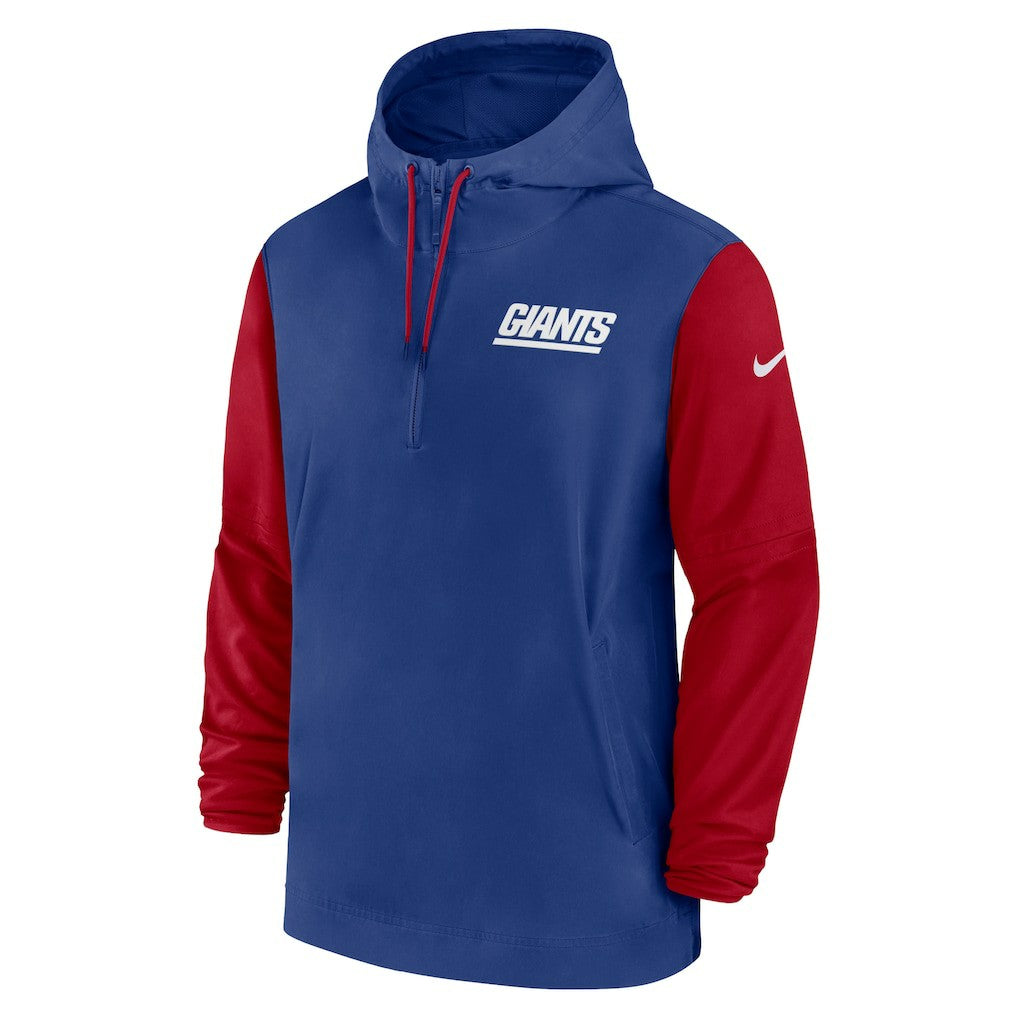 New York Giants 2024/25 Sideline Pre-Game Player 1/2-Zip Hoodie Jacket - Royal/Red - Nike