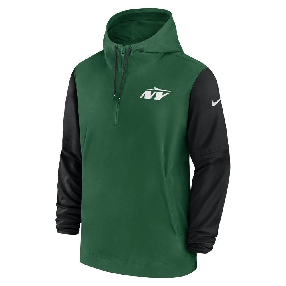 New York Jets 2024/25 Sideline Pre-Game Player 1/2-Zip Hoodie Jacket - Green/Black - Nike