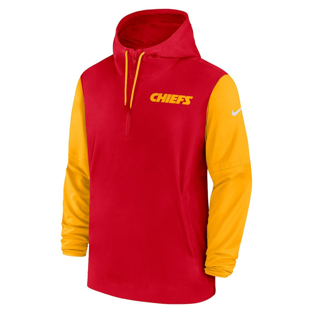 Kansas City Chiefs 2024/25 Sideline Pre-Game Player 1/2-Zip Hoodie Jacket - Red/Gold - Nike