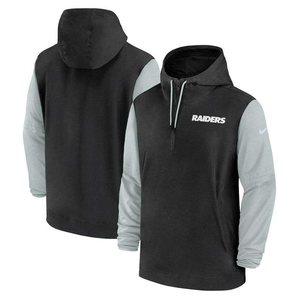 Las Vegas Raiders 2024/25 Sideline Pre-Game Player 1/2-Zip Hoodie Jacket - Black/Silver - Nike