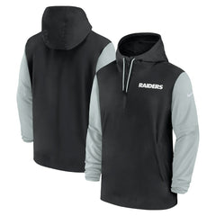 Las Vegas Raiders 2024/25 Sideline Pre-Game Player 1/2-Zip Hoodie Jacket - Black/Silver - Nike