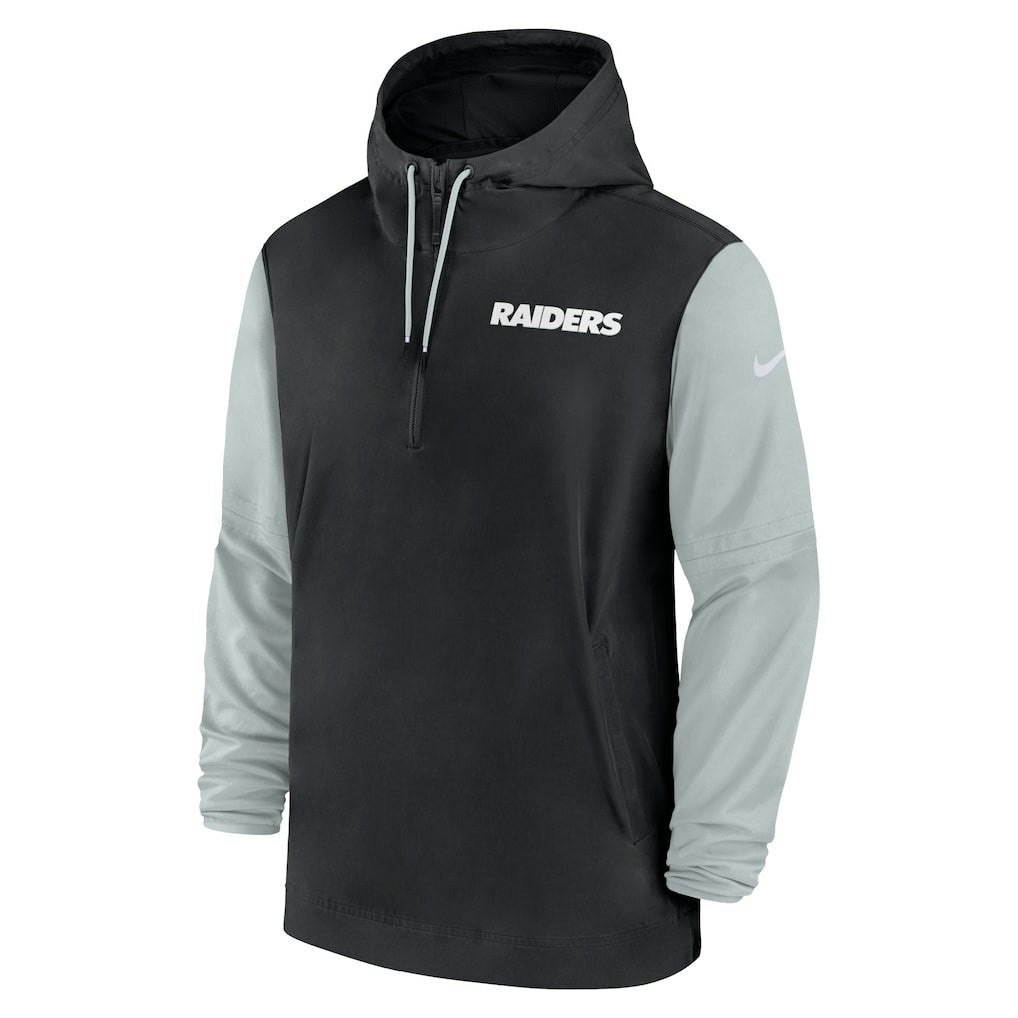 Las Vegas Raiders 2024/25 Sideline Pre-Game Player 1/2-Zip Hoodie Jacket - Black/Silver - Nike