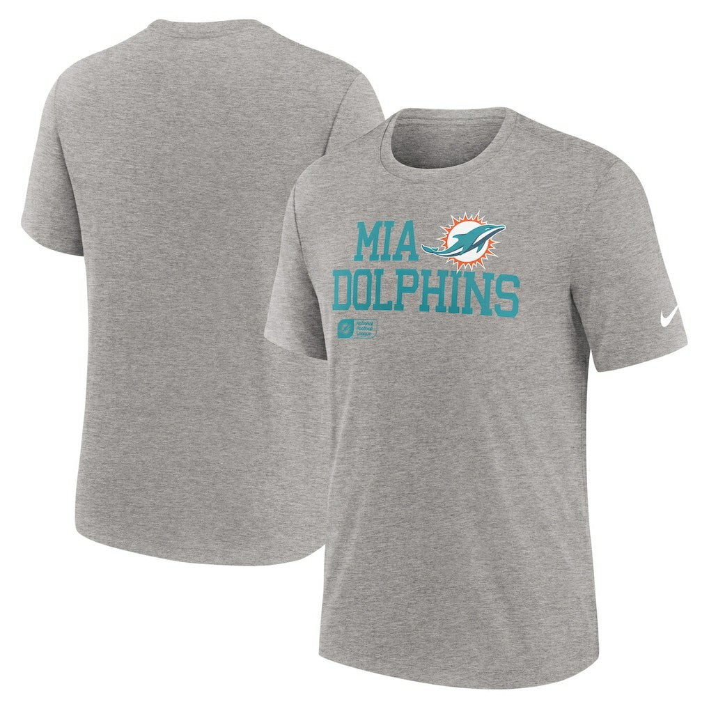 Miami Dolphins Overlap Lockup Tri-Blend T-Shirt - Heather Gray - Nike