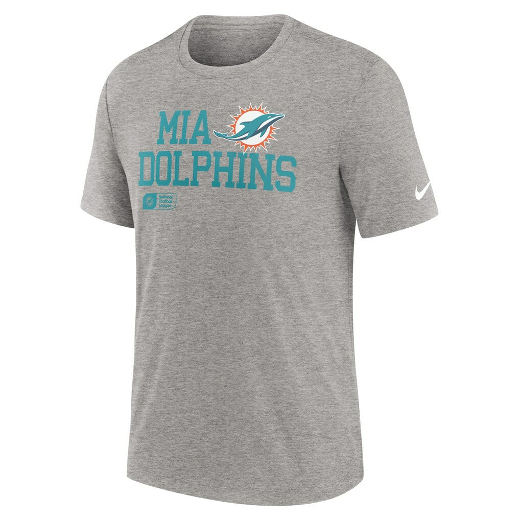 Miami Dolphins Overlap Lockup Tri-Blend T-Shirt - Heather Gray - Nike