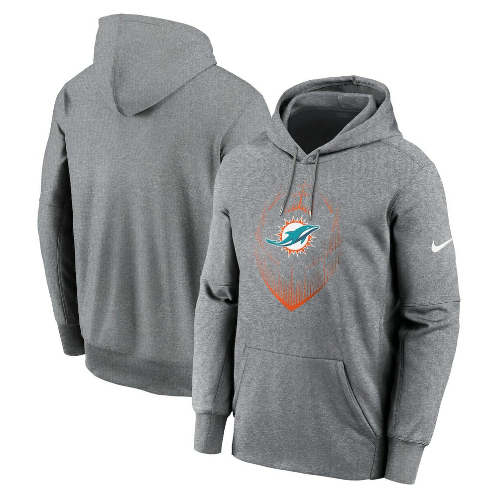 Miami Dolphins Icon Performance Pullover Hoodie - Heather Gray - Nike