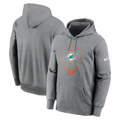 Miami Dolphins Icon Performance Pullover Hoodie - Heather Gray - Nike