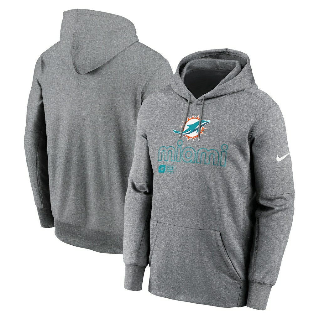 Miami Dolphins Performance Pullover Hoodie - Heather Gray - Nike