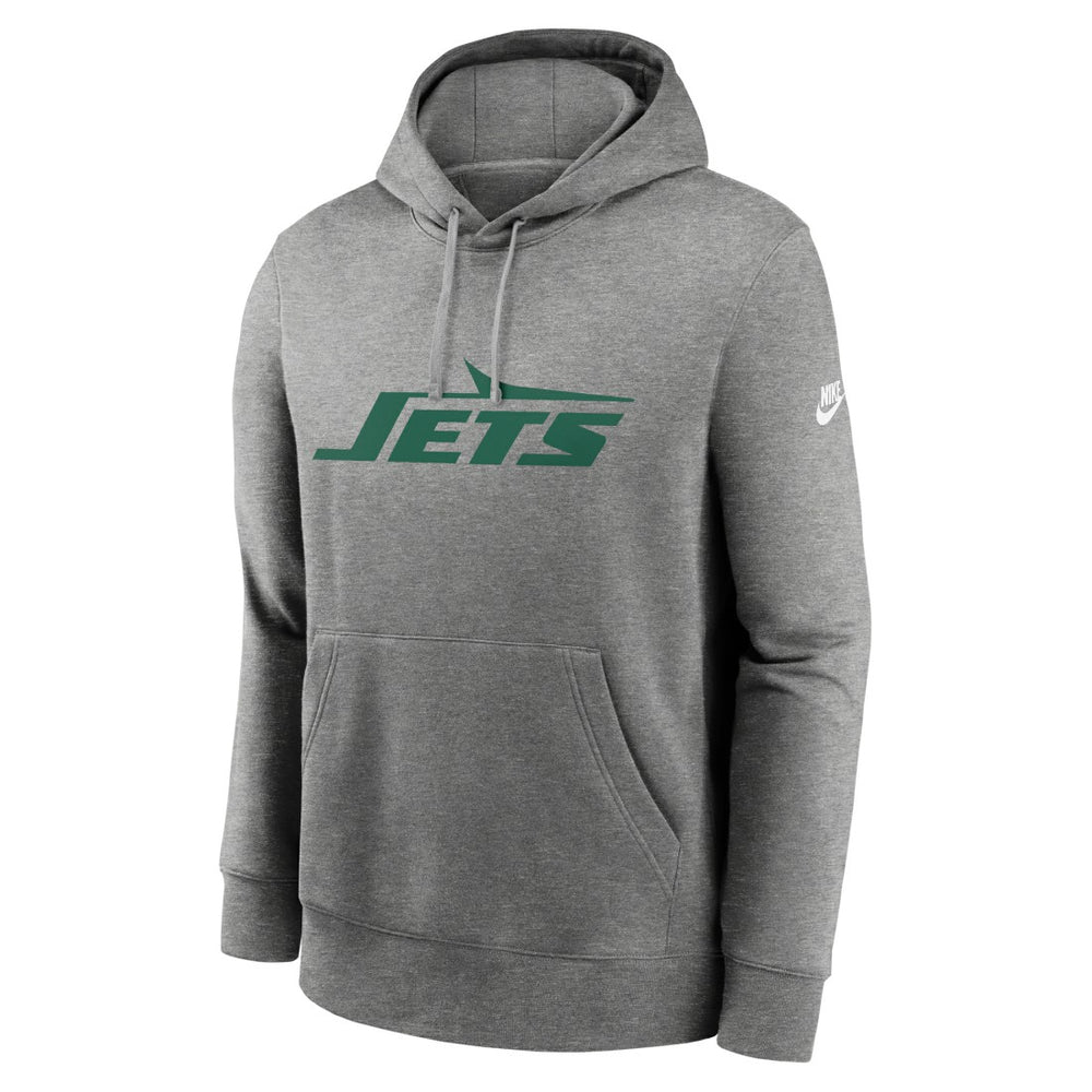 New York Jets Rewind Club Logo Pullover Hoodie - Heather Gray - Nike