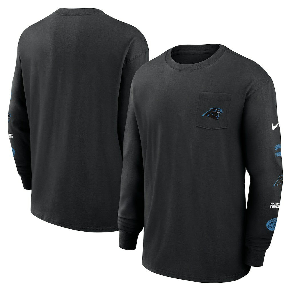 Carolina Panthers Rewind Heavy Max90 Pocket Long Sleeve T-Shirt - Black - Nike