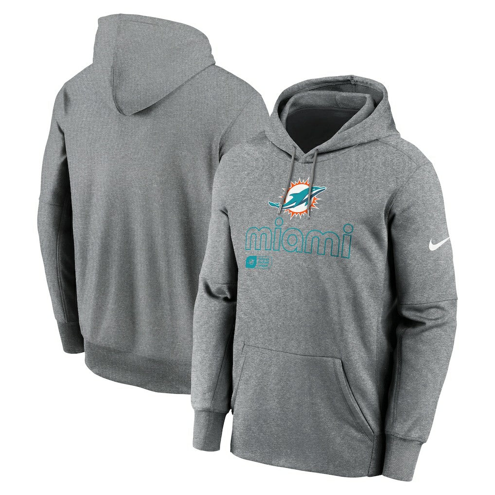 Miami Dolphins Big & Tall Performance Pullover Hoodie - Heather Gray - Nike