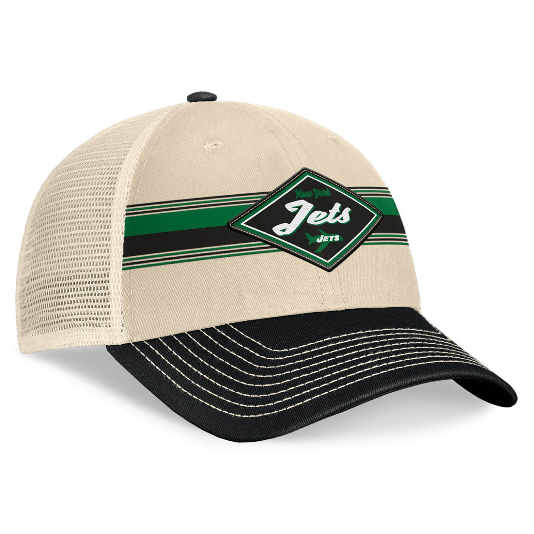 New York Jets Diamond Stripe Trucker Adjustable Hat - Natural/Black - Fanatics