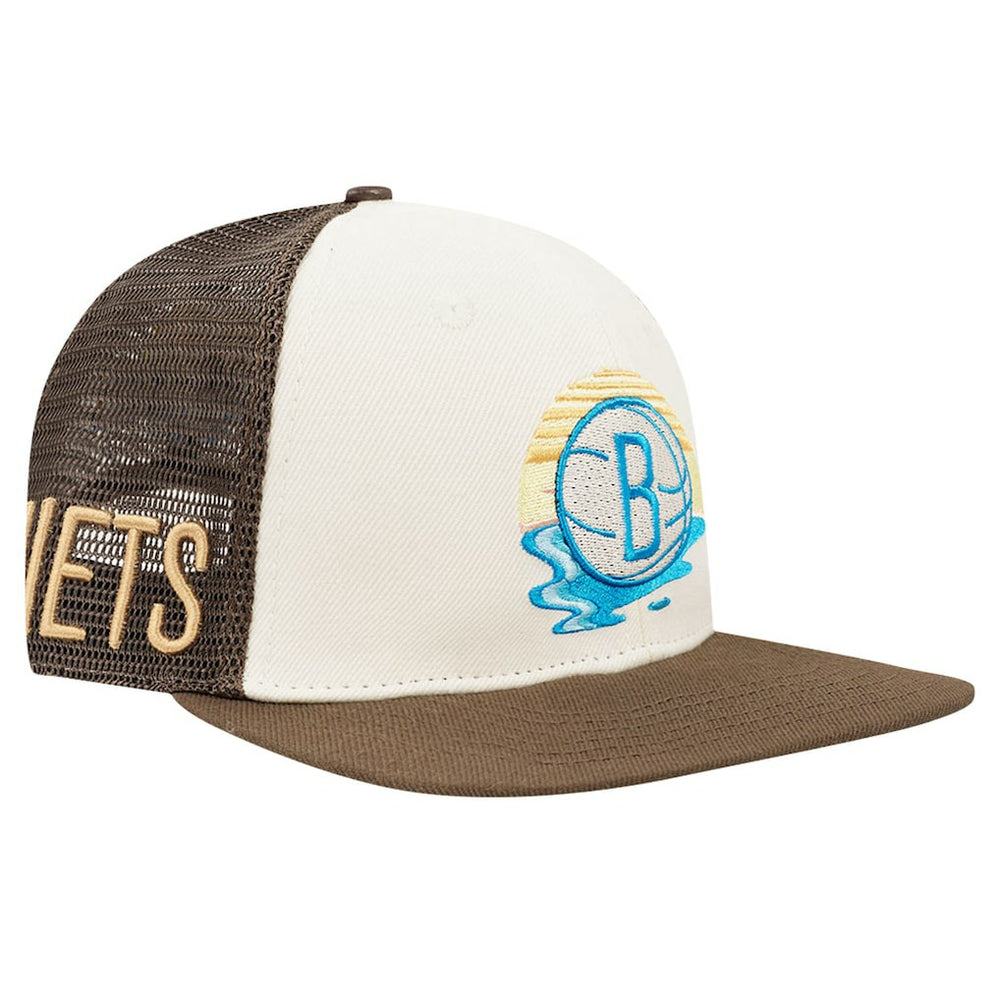 Brooklyn Nets Pro Standard Glint Sunset Snapback Hat Cream/Brown