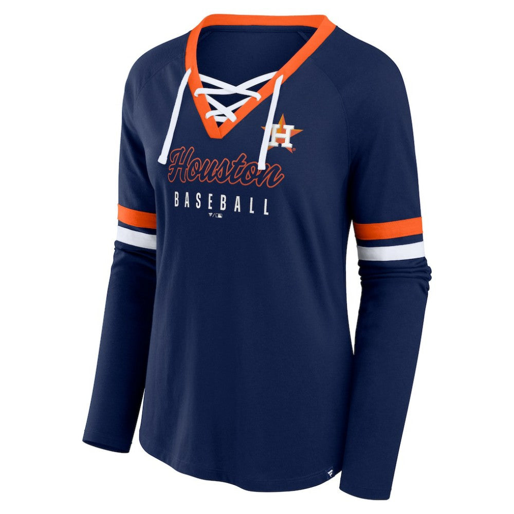Houston Astros Fanatics Women's Won & Done Raglan Lace-Up Long Sleeve T-Shirt for sale