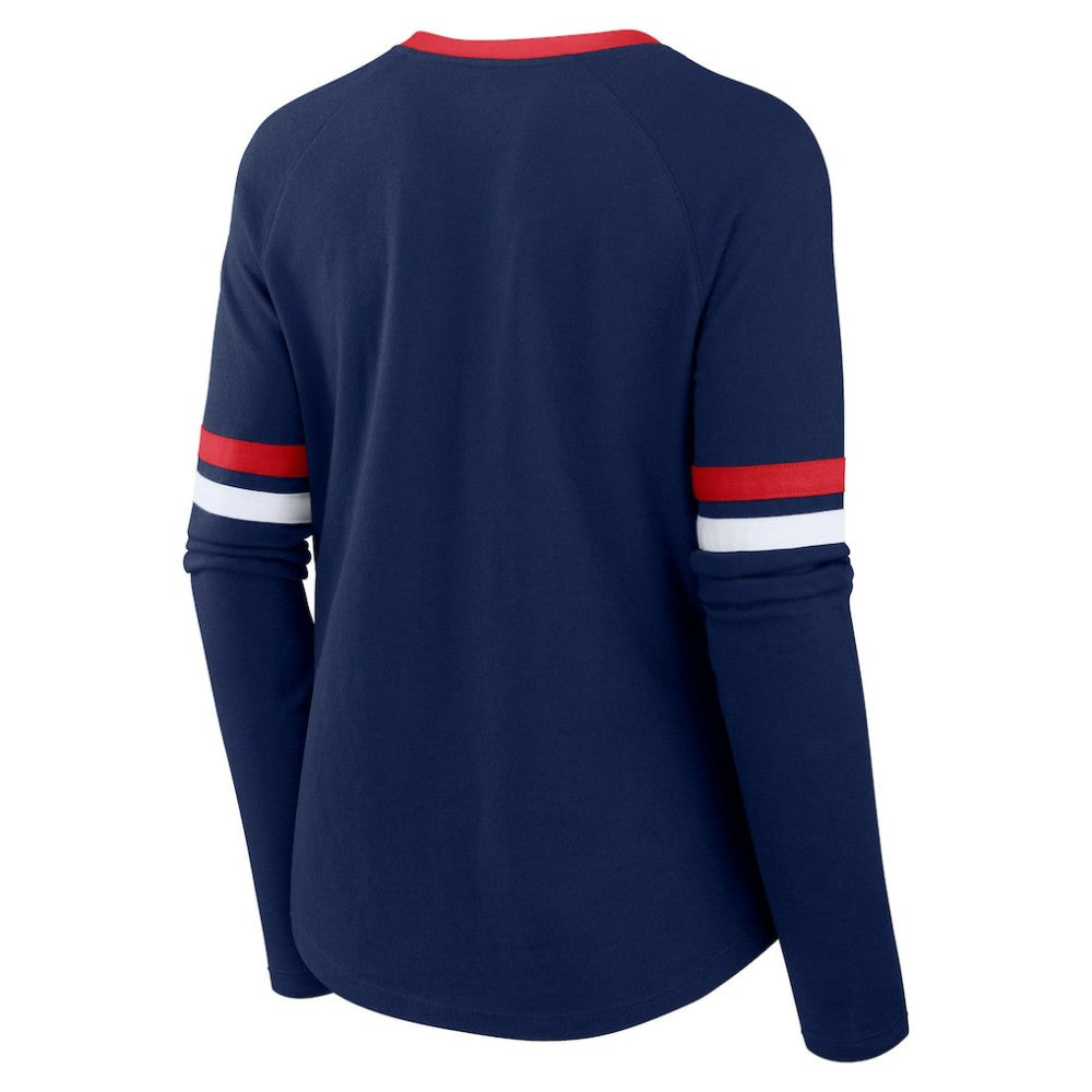 Atlanta Braves Fanatics Women's Won & Done Raglan Lace-Up Long Sleeve T-Shirt Discount