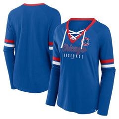 Chicago Cubs Fanatics Women's Won & Done Raglan Lace-Up Long Sleeve T-Shirt Sale
