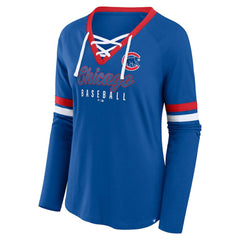 Chicago Cubs Fanatics Women's Won & Done Raglan Lace-Up Long Sleeve T-Shirt Sale