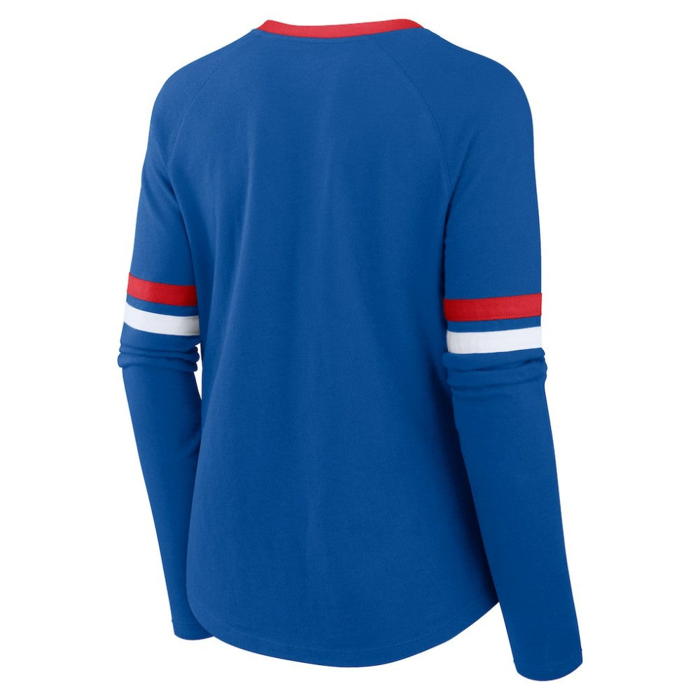Chicago Cubs Fanatics Women's Won & Done Raglan Lace-Up Long Sleeve T-Shirt Sale
