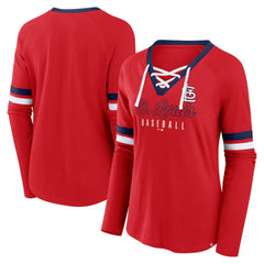 St. Louis Cardinals Fanatics Women's Won & Done Raglan Lace-Up Long Sleeve T-Shirt for sale